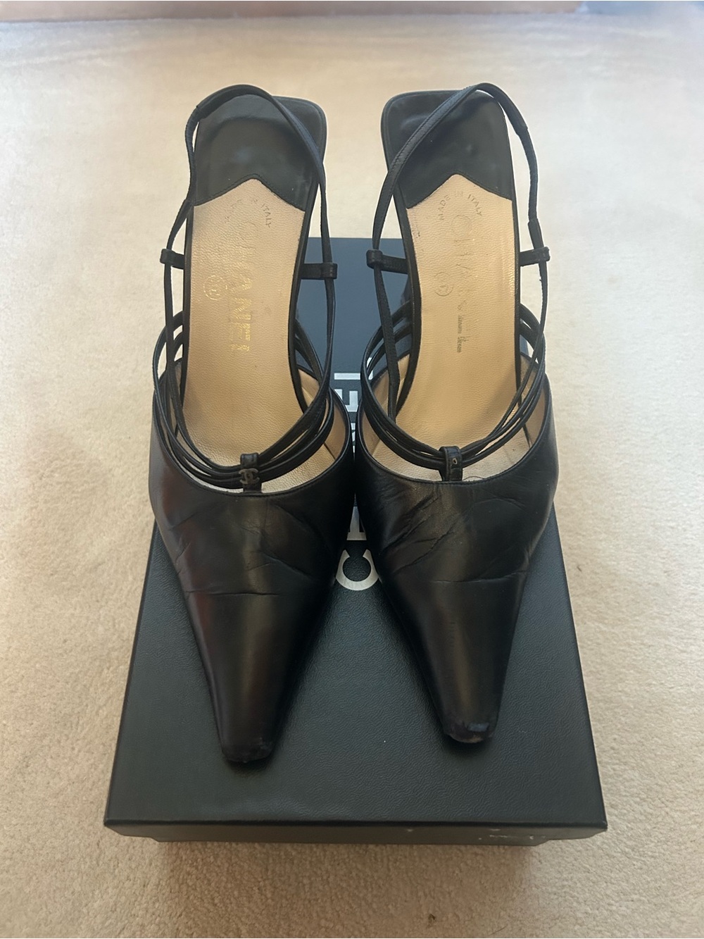 CHANEL Classic Black Leather Slingback Heels